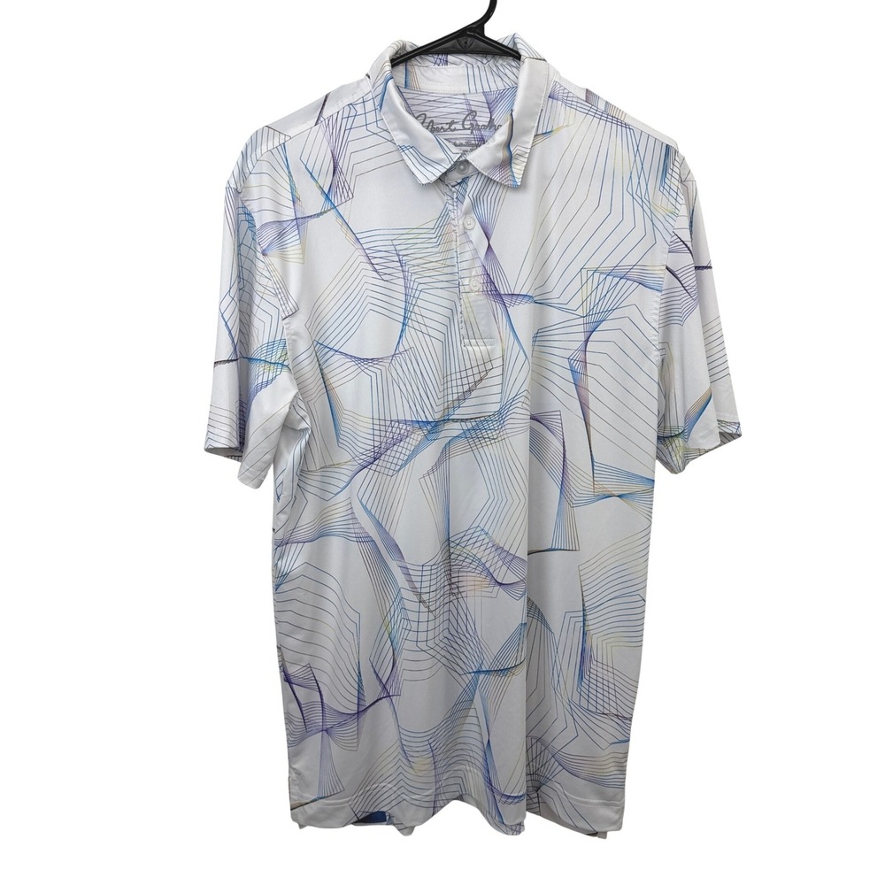 Robert Graham Polo Mens Medium White Geometric Side Car Golf Shirt Short Sleeve